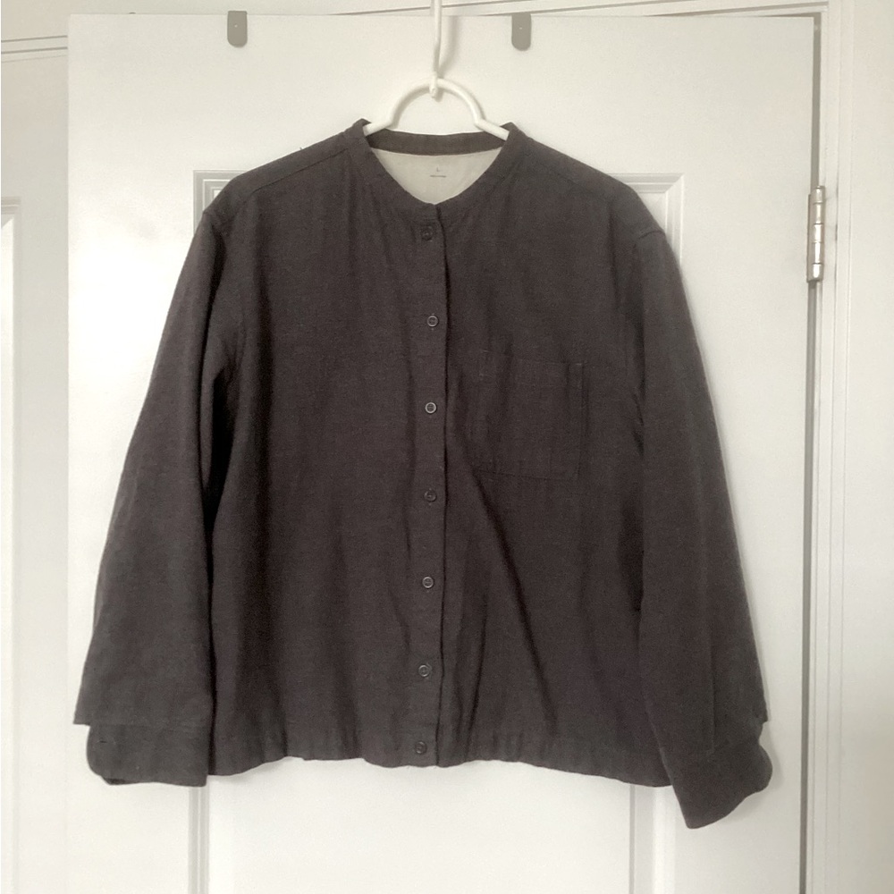 Women's Dark Gray Button-Up Collarless Jacket